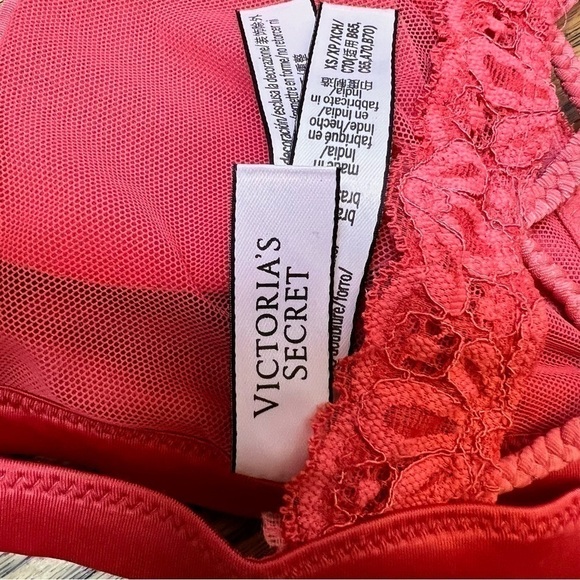 VICTORIA'S VS SECRET PINK Lace Racerback Unlined Pad Bralette Bra Coral Size XS - Picture 5 of 7